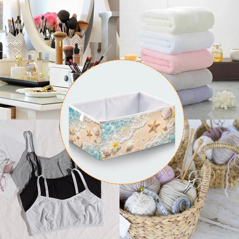 Kjdsxld Fabric Storage Bin Collapsible With Handles For Organization A457, 11 inch cube, used for towels and accessories in a tidy space.