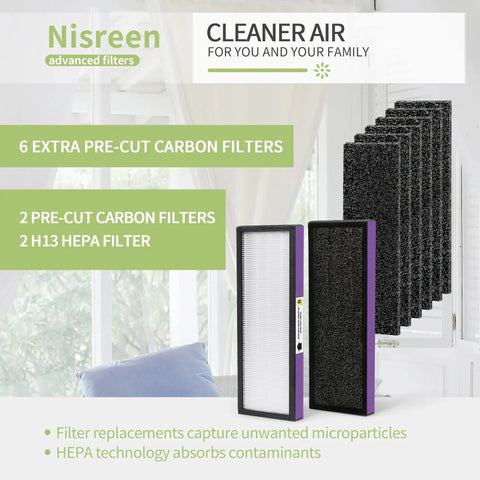 Image of Top Notch Replacement Filter For Germ Guardian Air Purifier B Series FLT4850PT showing 2 HEPA filters and 6 pre-filters