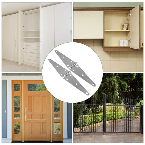 Heavy Duty Strap Hinge Pair For Wooden Doors And Rustic Barns Or Outdoor Sheds Slick Black Farm Gate Hardware built tough, shown in various door applications.