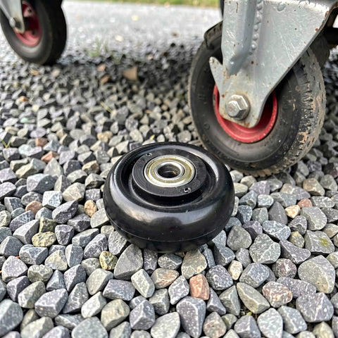 4 Pack 3 Inch Nylon Pulley Wheels Heavy Duty Track Rollers For Trailer Jack And Hand Cart Replacement on gravel surface
