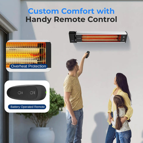 Infrared Wall Mounted Patio Heater With Remote Control, 1500W Instant Heat, Odorless No Propane Needed, in use indoors