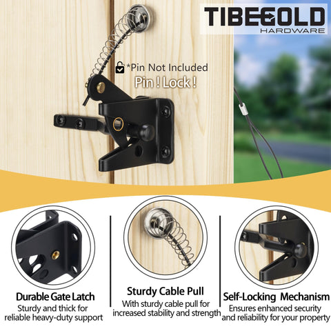 Self Locking Gate Latch With Spring Cable Pull For Outdoor Gates Black Gravity Lever Door Latch Built Tough For Wooden Fence Gates Auto Lock Gate Hardware For Pool Garden Shed 1 Pack on wooden fence