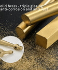 Solid brass materials showcasing Heavy Duty Five Inch Solid Brass Cabinet Pulls In Brushed Matte Gold Offering A Secure Hold And Silky Smooth Glide For Kitchen Cabinetry Bathroom Vanities And Dresser Drawers Zero Hassle Install.