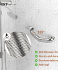 Rock Solid 16 Inch Angled Bathroom Shower Grab Bars Two Pack Heavy Duty Stainless Steel with knurled grip mounted in shower.