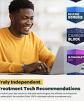 Straight Up Home Water Test Kit Checks 256 Hidden Contaminants Like Lead And Bad Bacteria For Folks Who Swear By Legit EPA Certified Lab Verification For Wells Taps Springs, man in yellow sweater working on laptop with water treatment options.