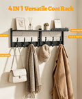 Slick Wall Mount Coat Rack With Bamboo Shelf And Heavy Duty Hooks Perfect For Effortless Entryway Organization Holds winter jackets, bag, and a scarf.