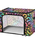 Hella Roomy Foldable Storage Bin With Clear Front Window And Top Front Twin Zippers Built Tough Steel Rod Support Real Sturdy Home Organizer Leopard Print Rainbow Decor 16.9 x 11.4 x 10 inch