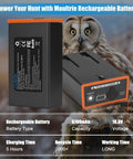Beast Mode 6700mAh Rechargeable Power Pack For Moultrie Edge 2 Cellular Trail Camera Two Pack showing battery specifications and features.