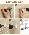 Easy assembly steps for Kick Floor Clutter To The Curb With These Heavy Duty Wall Mounted Closet Shelves featuring tool use.