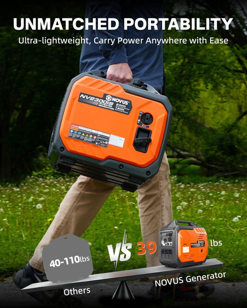 Person carrying a 2300W Inverter Generator For Camping And RVs Portable Beast Power with ease, demonstrating lightweight design.