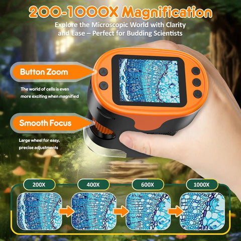 Kid Friendly Handheld Microscope With 2.0 Inch Screen 1000X Magnification Rechargeable Pocket Digital Microscope