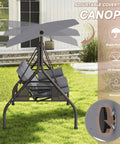 Three Seat Outdoor Porch Swing Chair With Adjustable Canopy Two In One Convertible Backrest Into Bed Thick Cushions Pillow And Cup Holder Weather Resistant Gray with adjustable tilt features.