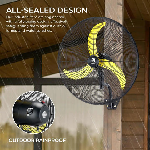 20 Inch Outdoor Quiet Remote Control Oscillating Wall Mount Fan With All Sealed BLDC Motor mounted on patio wall