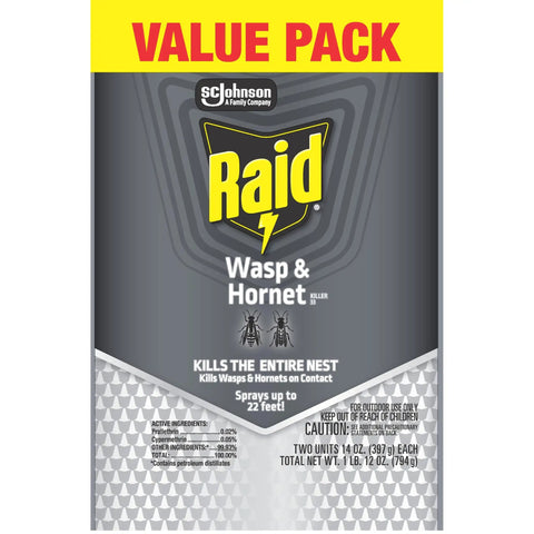 Straight Shooting Flying Insect Killer Spray For Wasps And Hornets With A Powerful Jet Stream Two 14 Oz Cans, pack design and spray information.