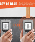 Hands using the Stud Finder Wall Scanner LCD Display Audio Alarm Leveler Detector Tool on a wall for reading results.