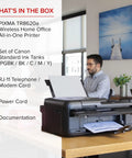 PIXMA TR8620a All In One Printer For Home Office With Copy, Scan, Fax, Auto Document Feeder on desk with accessories