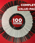 Premium Workhorse Self Adhesive File Prong Fasteners With Bulletproof Archival Adhesion For Sorting Reports Charts And Documents In A Two Inch Capacity One Hundred Piece Bundle display in a circular arrangement.