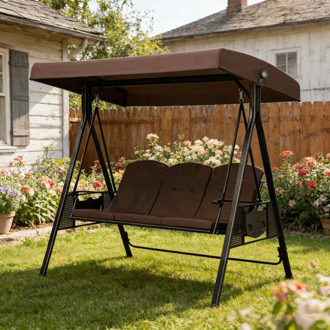 Weatherproof 75 By 47 Inch Universal 3 Seat Swing Canopy Replacement Top Cover For Outdoor Patio Garden Beige Top Only, Waterproof Shade