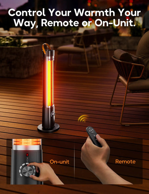 Cozy Up Your Patio With This 1500W Infrared Outdoor Heater With Remote 60 Degree Oscillation 9 Heat Levels 9 Hour Timer Tip Over And Overheat Protection Safety Lock Great For Garage Porch Outdoor Office Use Black in patio setting