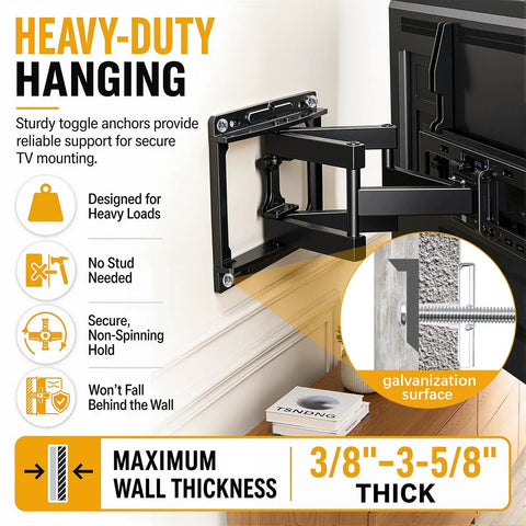 Heavy Duty Toggle Anchors With Bolts For Drywall Rock Solid Wall Mount Kit No Wiggle Room holds heavy TV gear securely on wall.