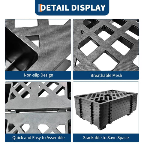 4 Pack Plastic Pallet With Perforated Ventilated Grid, Modular Stackable Tray, 2200 Lb Capacity Forkliftable