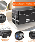Beefed Up 5200F Fireproof Document Lockbox With Heat Insulation For Home Office, on desk, showing multiple features.