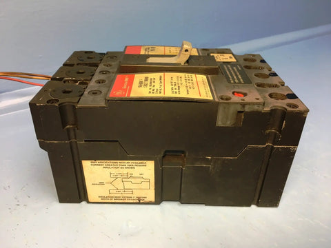 Hardened 3 Phase 3 Pole 60 Amp Circuit Breaker With Electronic Trip And Free Standing Mount Built For 600 Volt 50 60 Hz Systems side view with labels.