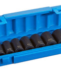 12 Piece Beefy Three Eighth Inch Drive Semi Deep Standard Socket Set In Blow Molded Case With Sizes From Five Sixteenths To One Inch Durable Taiwan Made Build Lifetime Warranty Ideal For DIY And Pro Mechanics