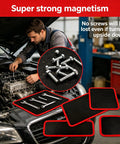 Two Size Magnetic Tool Mats Set Heavy Duty Magnetic Tool Trays For Screws Nuts Bolts And Small Metal Parts Non Slip Holder For Mechanics Car Repair And Workshop, black red mats on car hood