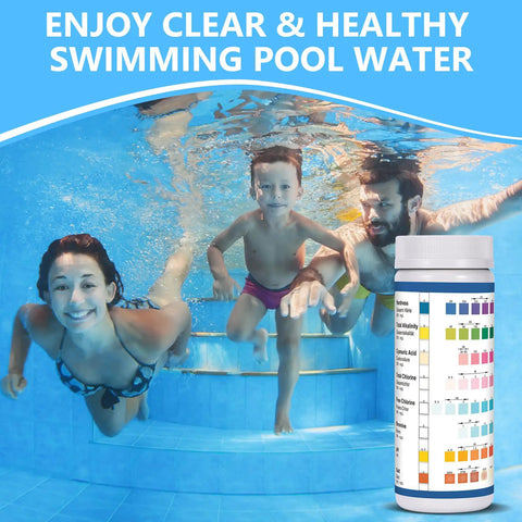 Smooth Eight In One Salt Water Pool Testing Kit With 125 Fast Action Strips For Hassle Free Backyard Care and clear swimming pool water.