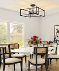 4 Light Black Semi Flush Mount Ceiling Light Fixture With Industrial Farmhouse Vibe in a modern dining room setting
