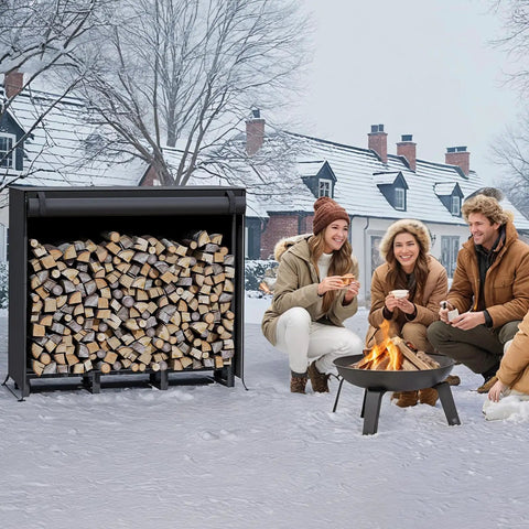 Adjustable Firewood Rack With Weatherproof Cover For Indoor And Outdoor Use Beefy Metal Frame Keeps Firewood Dry And Organized