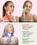 Total Glow Up Facial Massager For Face And Neck With Warm Heat And Pulsing Vibrations LED Beauty Tool in use showing red and green lights.