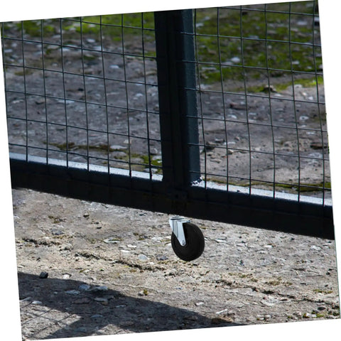 Heavy Duty Silent Gate Support Wheel With Adjustable Height Design And Tough As Nails Build For Dead Quiet Glide and Breezy Door Operation Every Time, attached to a fence gate.