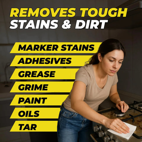 Woman using Heavy Duty Multi Purpose Wipes For Tools Hands Glass And Stainless Steel Pre Moistened Streak Free Extra Strong Cleaning Wipes