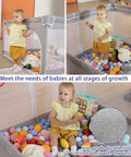 Kid Friendly Adjustable Baby Playpen With Gates, Safe And Sturdy Baby Playard Featuring Breathable Mesh, toddler playing inside