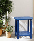 Blue Square Outdoor Side Table With 2-Tier Storage, Weatherproof HDPE End Tables For Backyard Pool Porch Garden Lawn