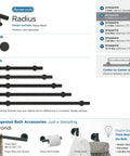 Product display of Matte Black Radius Cabinet Pull For Cabinets And Drawers In Contemporary Modern Style with measurement guide.