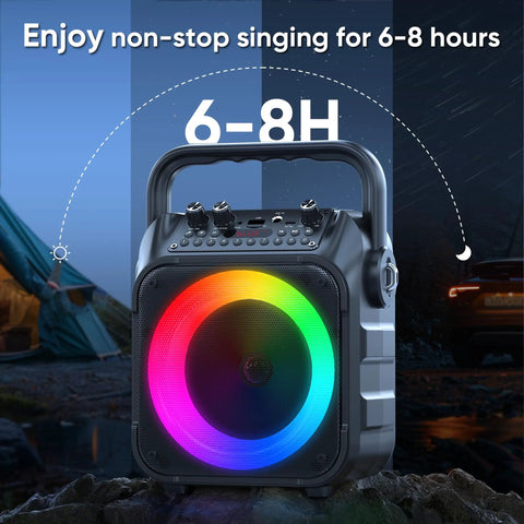 Totally Party-Ready Portable Bluetooth Karaoke System With Two Wireless Mics, LED Lights, Built In PA For Home Parties