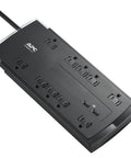 10-Outlet Surge Protector Power Strip With USB Charging Ports, 4320 Joules, SurgeArrest Performance, 6ft Cord, black design