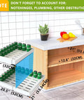 Two Pack Expandable Pull Out Cabinet Organizers 21 Inch Deep showing adjustable widths with soft drink cans and kitchen layout.