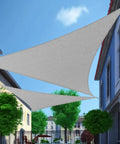 Light Grey Triangle Shade Sail 10x10x10 For Backyard Patio Pergola Garden Deck, Breathable UV Blocking Canopy installed outdoors