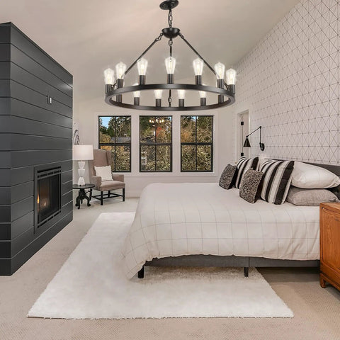 18-Light Sputnik Chandeliers Black Modern Semi Flush Mount Ceiling Light Fixture With Adjustable Height Hanging Lamps in bedroom