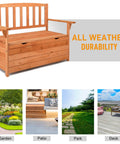 Outdoor Wood Storage Bench With Seating And Armrests Large Deck Box For Garden Patio Porch Backyard Poolside Waterproof Organizer