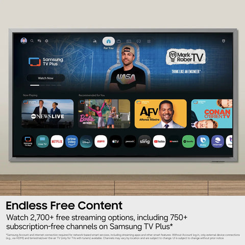55 Inch 4K Mini Led Smart Television Boosting Straight Fire Visuals With Advanced Deep Black Contrast And Seamless Streaming Features For A Top Tier Living Room Setup showing streaming options on screen.