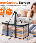Heavy Duty Clear Storage Bins 2 Pack Extra Large Clothes Organizers With Lids Super roomy 27x15x13.5 inch clear bags with folded clothes.