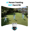 Top Shelf 4K PoE Security Camera Quad Pack, Hella Crisp 8MP Footage With Smooth Pan And Tilt Controls, AI person tracking in backyard.