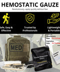 First Aid Advanced Quick Clot Combat Gauze kit, 3-in x 12.5-ft Kaolin hemostatic gauze in black pouch