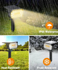 8 Pack Solar Powered Spot Lights Outdoor With 76 LED For 700 Lumens Warm White, IP65 waterproof in rain, heat, and frost.