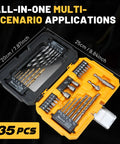 Workhorse Titanium Coated Drill Bit Set With 35 No Nonsense Pieces Including Hss Metal Masonry Wood Bits Plus Nut Drivers Magnetic Holder open case with drill bits
